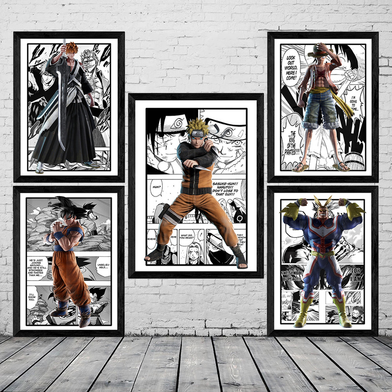 Set of 5 Comic Wall Art Poster Japanese Manga Naruto Canvas Art Painting Print Dragon Ball