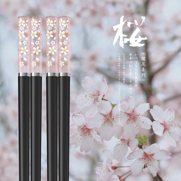 1 paire de baguettes sakura ambre motif pétales de fleurs de cerisier