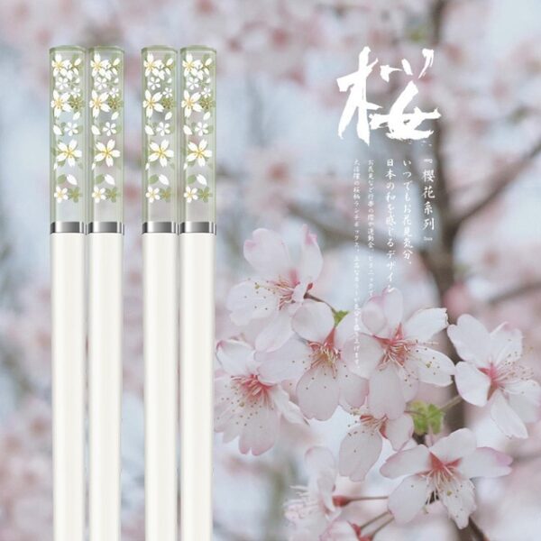 1 paire de baguettes sakura ambre motif pétales de fleurs de cerisier